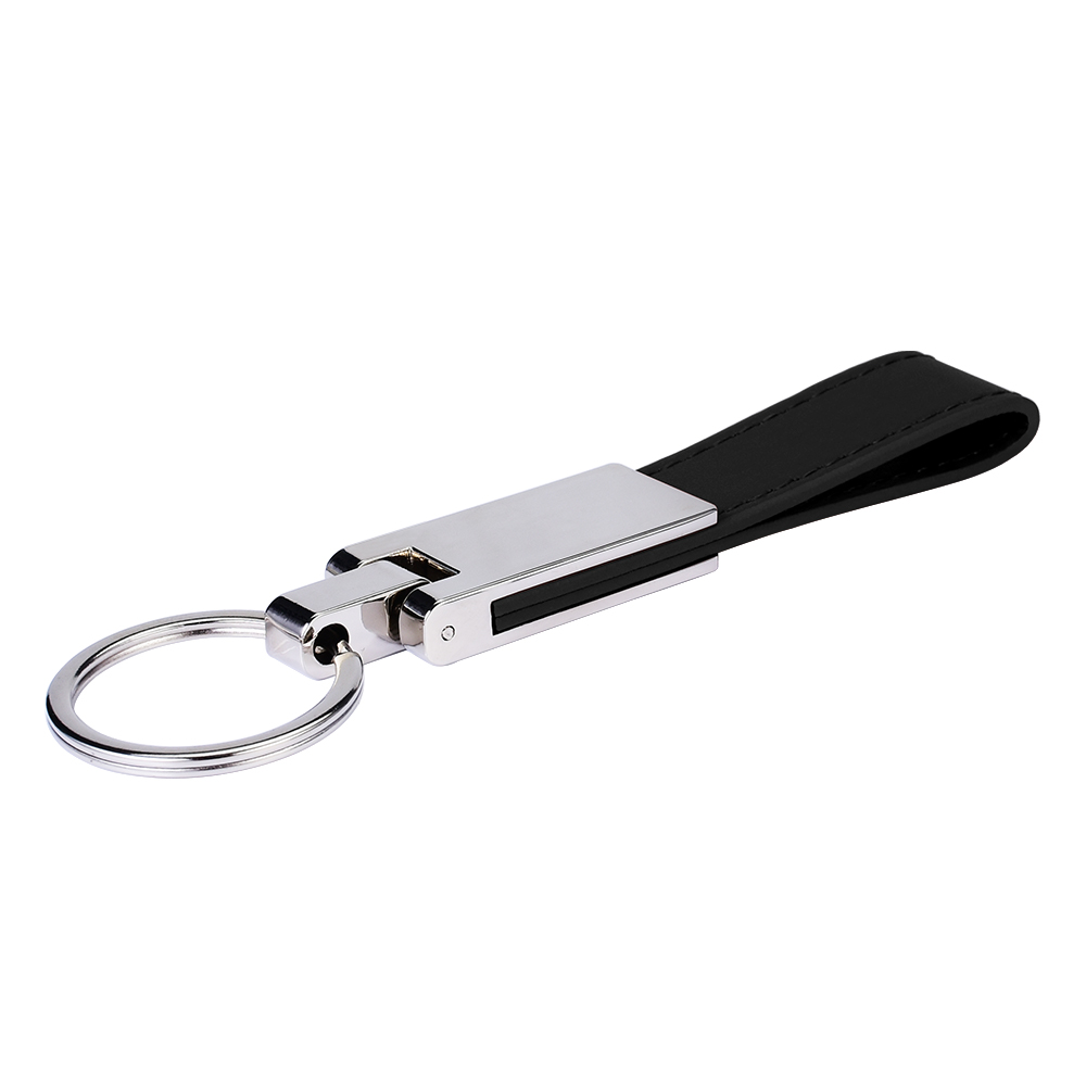 Custom Leather And Silver Keyring  Black Blank
